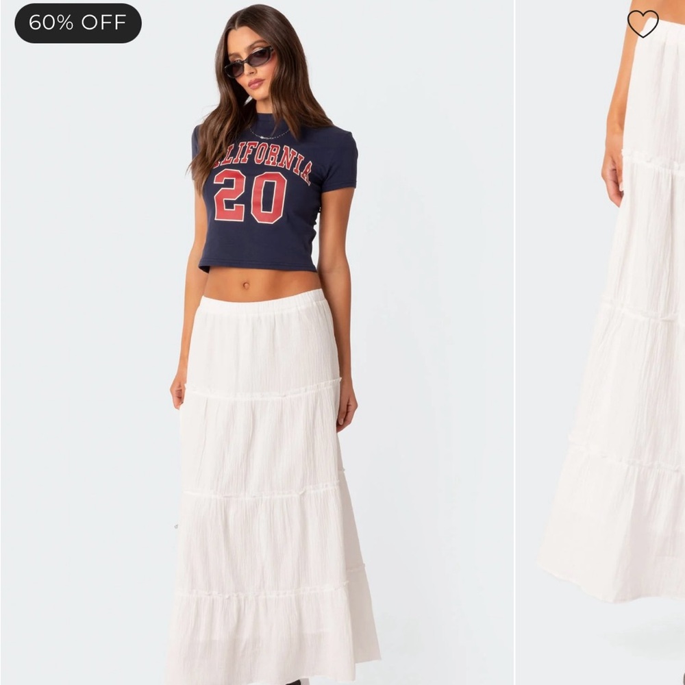 Edikted White Tiered Maxi Skirt